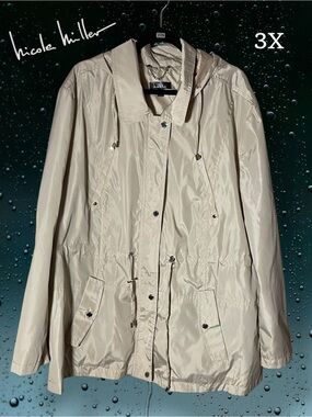 Nicole Miller New York Beige Hooded Anorak Jacket Size 3X